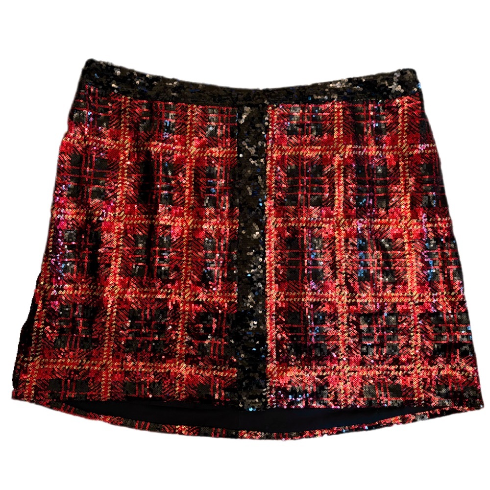 ELOQUII Plaid Sequin Skirt